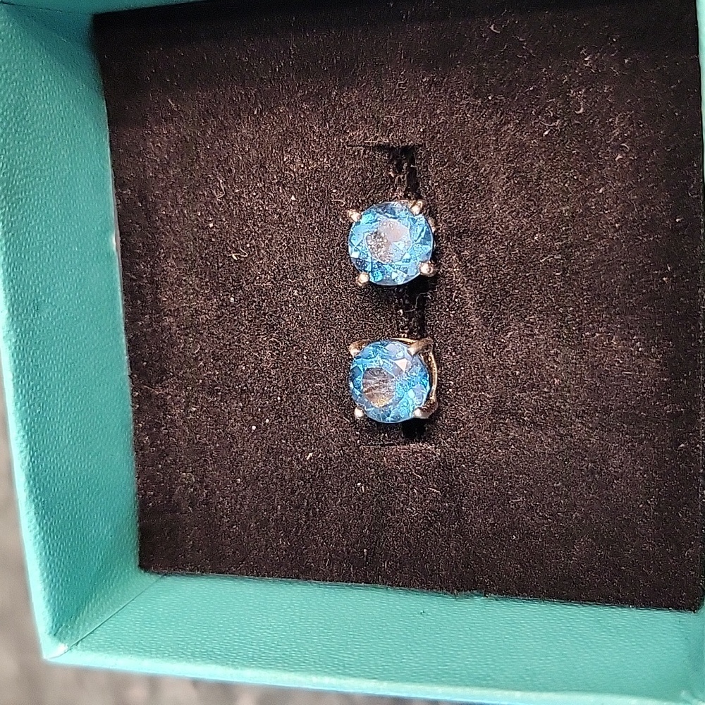 Genuine Blue Topaz ear stud set with 925 sterling settings